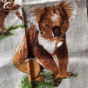 New Linen Australian hand printed  31x18” Koala images towel or wall hanging